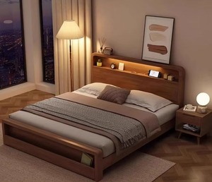 Letto <span class=keywords><strong>in</strong></span> <span class=keywords><strong>Legno</strong></span> Massello di Alta Qualità con Testiera Illuminata a LED, Design Nordico Moderno e Semplice, Disponibile <span class=keywords><strong>in</strong></span> Misure Matrimoniale, King e Queen per Camera da Letto - Product Image 2