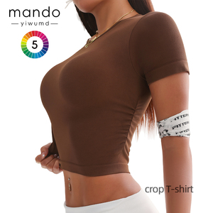 Yiwu เสื้อยืดครอปรัดรูปแขนสั้นของผู้หญิงเสื้อยืดครอปเซ็กซี่รัดรูปแห้งแขนสั้นสำหรับฟิตเนสพิลาทิสโยคะ - Product Image 1
