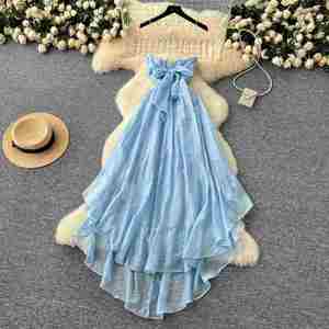 Vestido Midi Casual de Verano para Mujer, Tejido Transpirable, Sostenible y Lavable, con Volantes Asimétricos y Encaje, en Poliéster/Algodón - Product Image 3