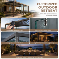 Pergola en aluminium avec stores enrouleurs coupe-vent, porte vitrée, étanche, motorisée, pour cour, jardin, balcon