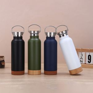 Bouteille d'eau en acier inoxydable de grande taille pour le camping avec poignée et couvercle en bambou, anti-fuite - Product Image 3