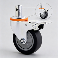 Roue pivotante à tige moyenne en TPR, roue simple avec frein de blocage total, roue de remplacement pour chariot industriel