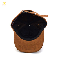 Casquettes Snapback à profil bas en velours côtelé marron personnalisées à 5 panneaux, non structurées, avec motif de points brodés à la main sur tissu Oxford
