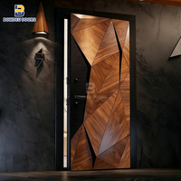 Porte d'entrée pivotante moderne de luxe, finition grain de bois, système pivotant robuste, taille personnalisée, support de projet