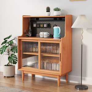 Buffet moderne en bois massif pour petits salons, armoire de rangement murale avec panneau perforé, style japonais simple pour le thé - Product Image 3