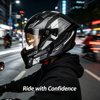 Casque de moto modulaire américain de style Mecha noir mat avec visière transparente, casque intégral