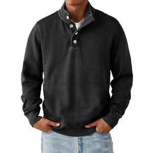 Felpa con Cappuccio Personalizzata <span class=keywords><strong>da</strong></span> <span class=keywords><strong>Uomo</strong></span> a Maniche Lunghe con Colletto Rialzato e Bottoni, Abbigliamento Sportivo in Maglia Liscia per l'Autunno - Product Image 3