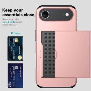 Étui de téléphone de luxe couleur unie avec porte-cartes coulissant pour iPhone 17 Air 16E 14 Pro Max 11 12 13 15 Plus, coque arrière pare-chocs - Product Image 2