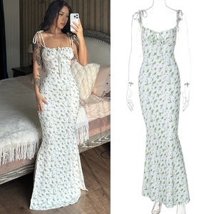 Abito Lungo Estivo da <span class=keywords><strong>Donna</strong></span> Elegante per Vacanze al Mare, Vestito Aderente Floreale da Strada - Product Image 1