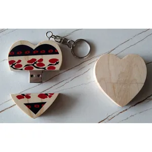 Customized Wood heart USB Flash pen Thumb Drive wooden memory sticks for valentine's day wedding gifts promotions giveaways