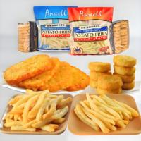Op maat gemaakte complete productielijn voor het verwerken van gefrituurd voedsel, zoals aardappelchips, kip, vis, en machines voor het paneermeel en het bespatten.