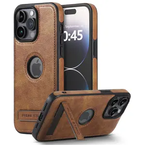 Luxury Stitching PU Leather Case Cover With Phone Stand Full Protective Shockproof Phone Case For IPhone 15 Pro Max