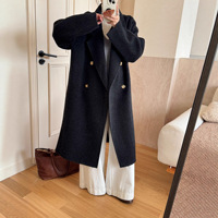 Poncho long en laine 100% blanche, style coréen, double face, épais, vintage, double boutonnage, haut de gamme, pour l'hiver