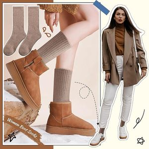 Calcetines Casuales de Invierno para <span class=keywords><strong>Mujer</strong></span>, Hasta la Rodilla, de Spandex/Poliéster/Algodón Grueso, Suaves, Transpirables, Antibacterianos, Tejidos - Product Image 4