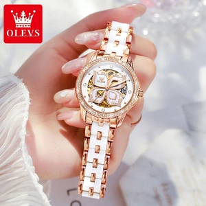 Montre pour femme OLEVS élégante avec diamants, montre automatique mécanique pour femme, montre squelette de luxe pour femme, 6612 - Product Image 5