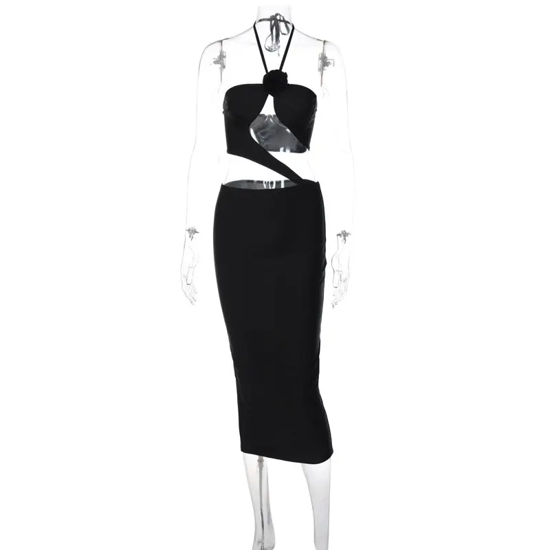 202435A Fashion Female Apparel Women Cut Out Black Party Dress