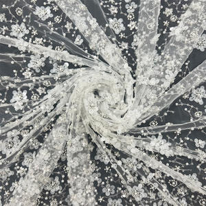 Beau Design Lourd Perlé Dentelle Tulle Maille Brodé Perles Paillettes Tissu Beige Blanc Sequin Tissu pour Robes De Mariée - Product Image 2