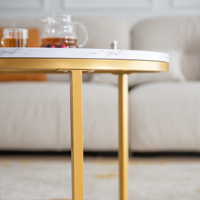 Table nordique moderne en métal doré avec dessus en bois Ensemble de table d'appoint pour salon en marbre blanc Table basse en MDF de couleur