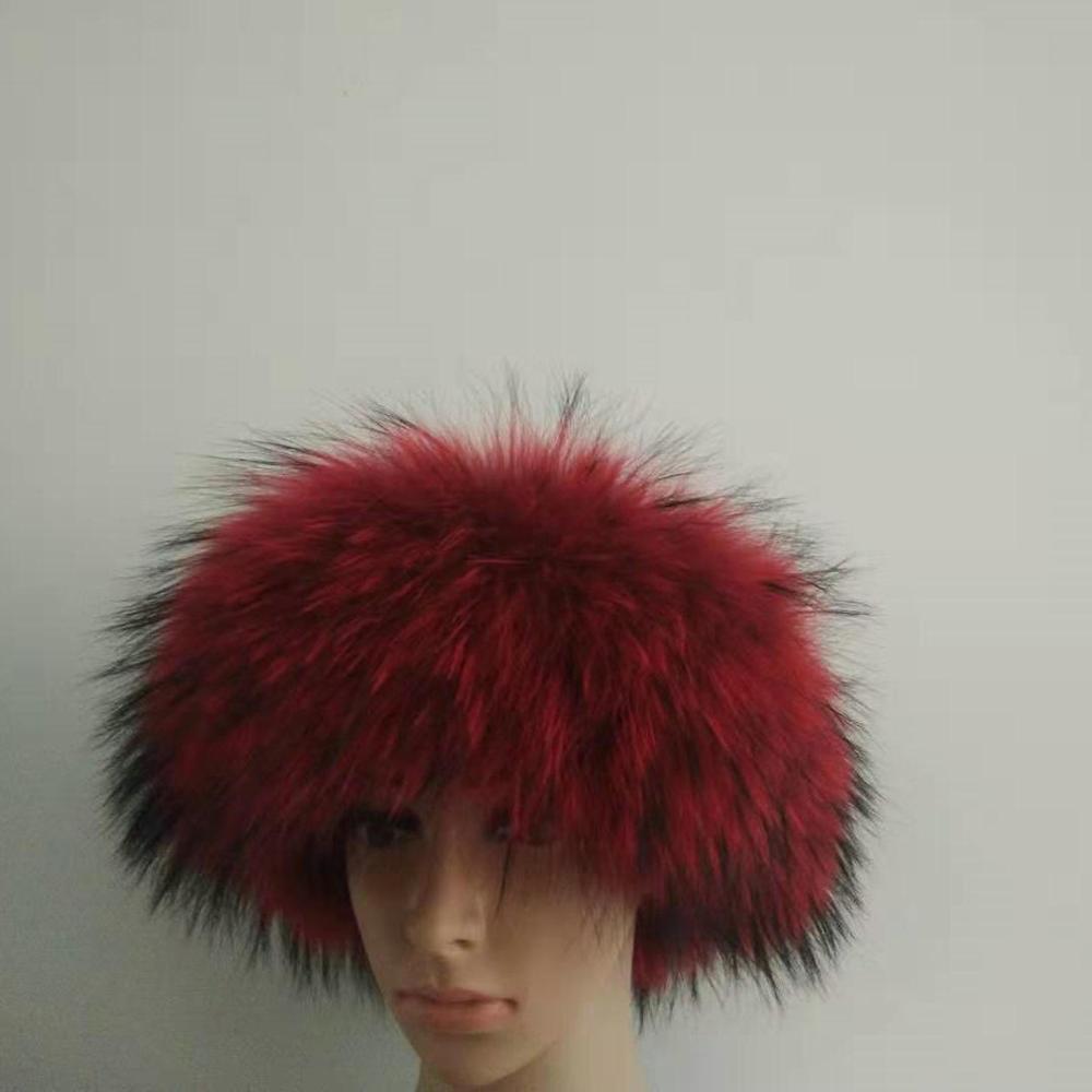 2019 пользовательская полная и толстая красная Роскошная повязка на голову из меха енота