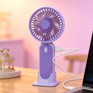 Lingpan Portable Handheld Fan With Stand 3-Speed USB Rechargeable <b>Battery</b> <b>Operated</b> Desk Fan For Indoor Use - Product Image 4