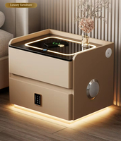 Table de chevet intelligente avec charge sans fil, lumière réglable USB, haut-parleur Bluetooth, verrouillage sécurisé par mot de passe et empreinte digitale, pour appartement et chambre à coucher