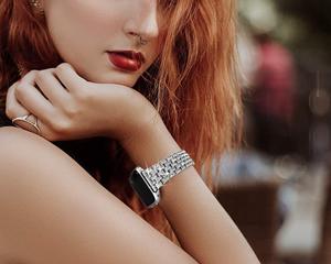 Bracelet de montre connectée BEEFLYPOWER en métal avec 5 perles et diamants pour Apple Watch S11 10 9, bracelet 44mm 42mm 41mm 45mm - Product Image 3