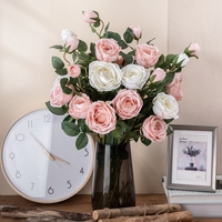 YC1046 longue tige artificielle 3 têtes Vintage thé Rose soie pour la maison cuisine mariage arc décorations de jardin