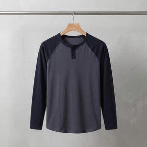 Long Sleeve Slim Fit Raglan T-<b>Shirt</b> <b>Men</b> Comfortable Cotton Contrast Sleeve Quick Dry OEM Manufacturer Factory Supply Bangladesh - Product Image 1