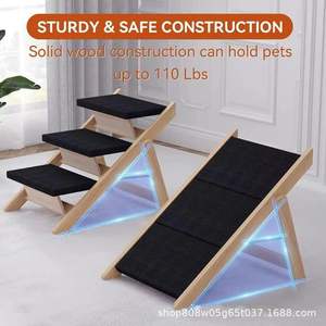 Wooden Pet Stairs 3 Step Anti Slip <b>Ramp</b> For Small <b>Dogs</b> Cats Natural Wood Color 20 In Height Foldable Design - Product Image 3