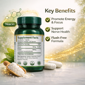 Fabricant de suppléments de niacine (vitamine B3) en contrat, sans OGM, sans gluten, pour la santé de la peau et l'énergie, 110 mg, 120 capsules de niacine - Product Image 3