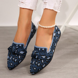 Zapatos planos con estampado de leopardo para mujer, mocasines informales de tela tejida con punta puntiaguda y decoración de lazo, mocasines informales para uso diario - Product Image 3