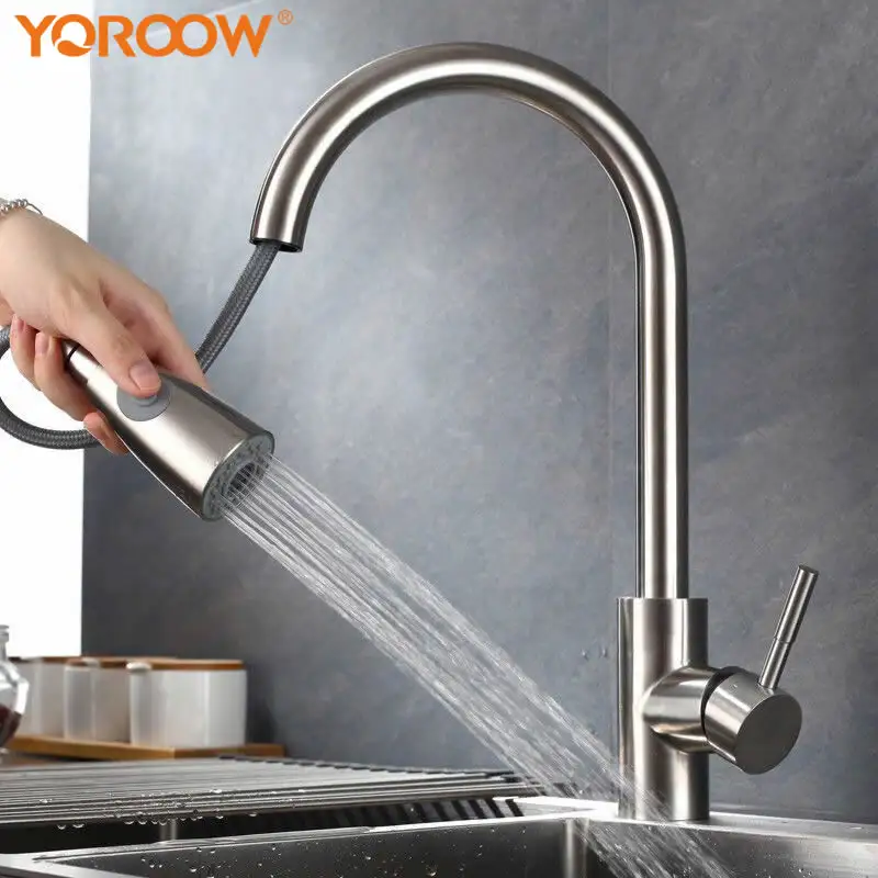 Cheap Price 304 Stainless Steel Kitchen Sink Faucets with Pull Down Sprayer Single Handle Brushed Nickel Pull Out Kitchen Faucet