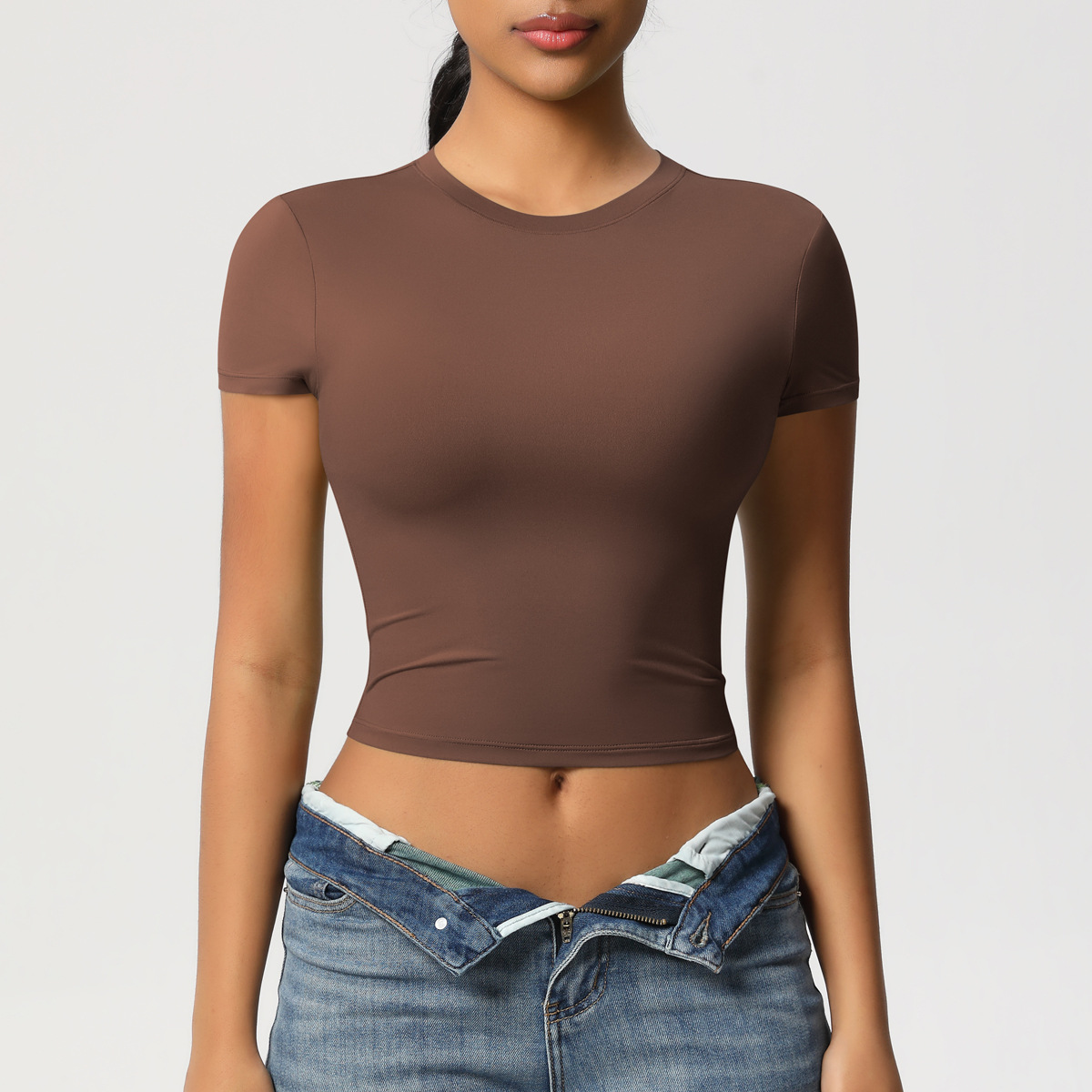 Double-sided Nylon Casual Tight Quick Drying Pilates Top Yoga Clothes Short Sleeved Running Fitness T-shirt