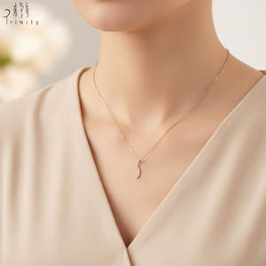 Collar con colgante de diamante natural auténtico en oro rosa macizo de 18 quilates, diseño curvo simple y elegante, joyería fina, el más popular, para mujer, regalo. - Product Image 4