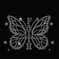 Transfert thermocollant papillon chrétien en strass pour T-shirt, vente en gros usine
