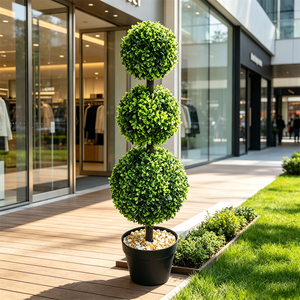 Arbre topiaire artificiel en buis à trois boules, plante grimpante en pot à trois sphères pour villas, hôtels, aménagements paysagers commerciaux et terrasses - Product Image 6