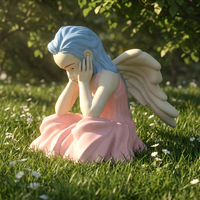 Statue de Fée des Cheveux Bleue de Luxe en Résine, Décoration de Jardin, Ornement Extérieur, Modèle de Cour, Résistant aux UV et aux Intempéries, Paysage Fantastique