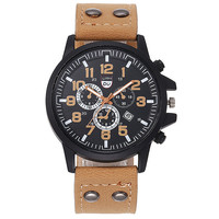 Montre de sport en plein air pour homme, bracelet en cuir givré, montre à Quartz avec calendrier