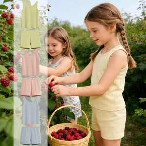 DC Mode Enfant Ensembles de Filles Ensemble de 2 Pièces Coton Bio Débardeur Shorts 12M-7Y Été Casual Grossiste - Product Image 1