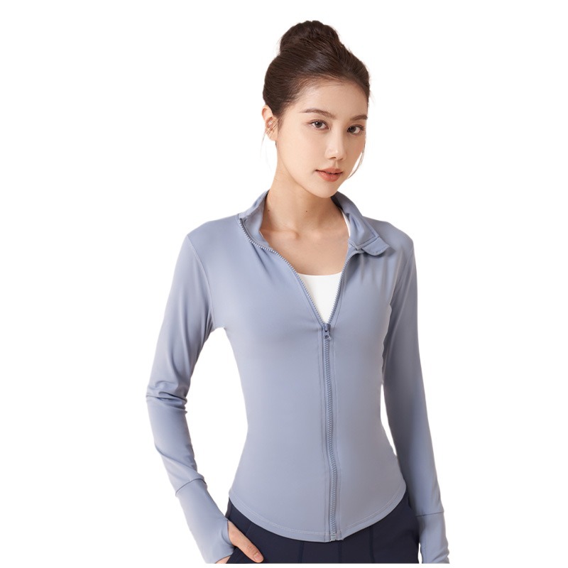 Women's Slim Fit Full Zip Running Jacket Stand Collar Breathable Quick Dry Slim Fit Yoga Workout Top Full Zip Fitness Coat