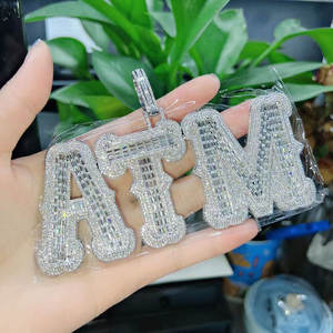 真金镀冰名字吊坠女式DIY嘻哈黄铜饰品与硅石钻石可定制字母形状项链 - Product Image 5