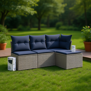 Gray Poly <b>Rattan</b> Patio <b>Sofa</b> Set With Cushions Outdoor Garden <b>Sofa</b> Contemporary Design - Product Image 2