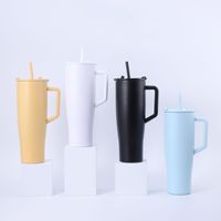 Gobelet isotherme à double paroi de 40 oz avec logo personnalisé, poignée et couvercle à paille, en acier inoxydable, pour boissons froides, utilisation en voiture