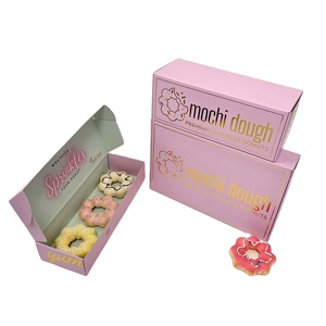 Custom Logo Folding One Piece Pink Luxury Donut Packaging Box Mochi Donut Box