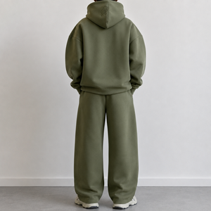 Ensemble de survêtement en molleton vert OEM, doux et extensible, en coton, assorti pour hommes, couples et familles, uni, gaufré, personnalisé, fournisseur, designer - Product Image 2