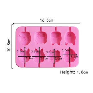 Bán Buôn Tùy Chỉnh 8-Khoang Phim Hoạt Hình Động Vật Hình Silicone Sô Cô La Kẹo <span class=keywords><strong>Cookie</strong></span> Khuôn Với Nắp DIY Dễ Thương Lollipop Khuôn Khay - Product Image 3