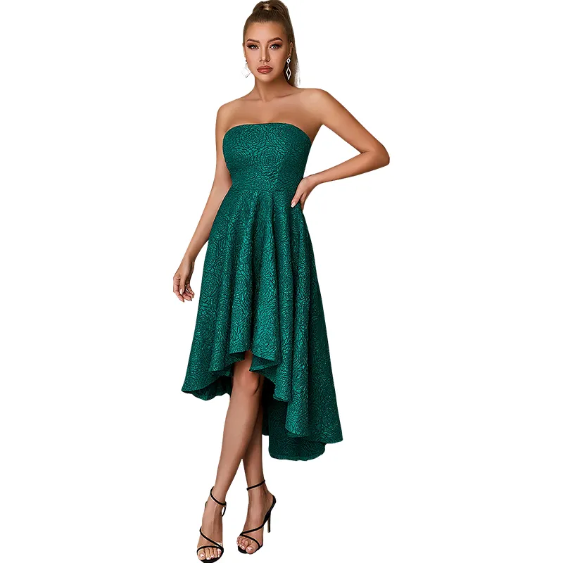 Elegant Women Fit and Flare Party Wear Strapless Green Sexy Dropship Dress 2022 Sleeveless Celebrity Midi Evening Dress