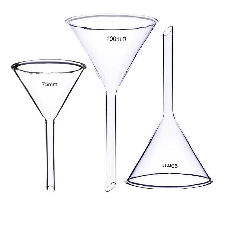 قمع زجاجي على شكل مثلث قياسي قمع زجاجي بأنبوب قصير قمع جذع قصير بزاوية 60 درجة