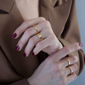 Dainty Stainless Steel 18k Gold Plated Band Stacking <strong>Ring</strong> <strong>Thick</strong> Couple Statement <strong>Ring</strong> Women Men - Product Image 2