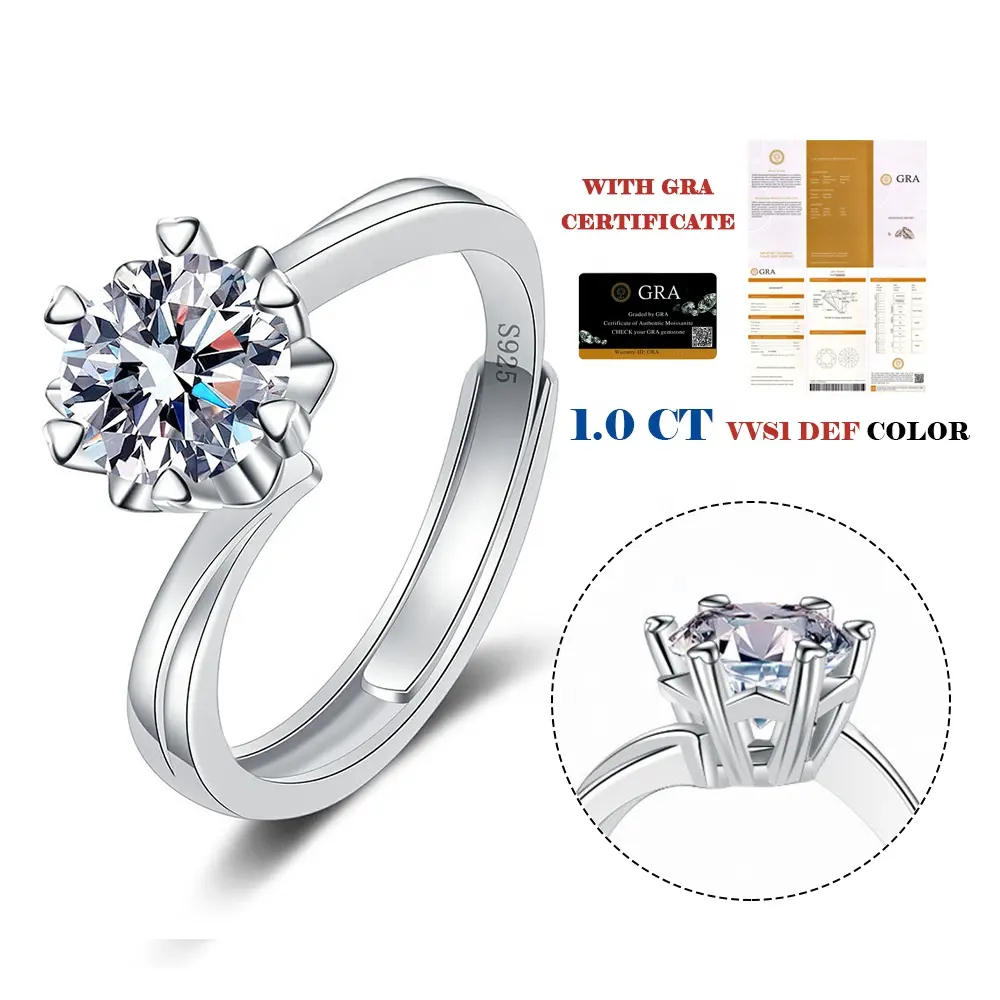 Classic Designer 925 Sterling Silver Round Cut Moissanite Diamond Gemstone For Ring